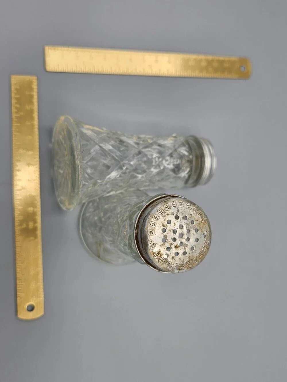 Vintage Glass Salt and Pepper Shakers with Silver-Tone Metal Caps